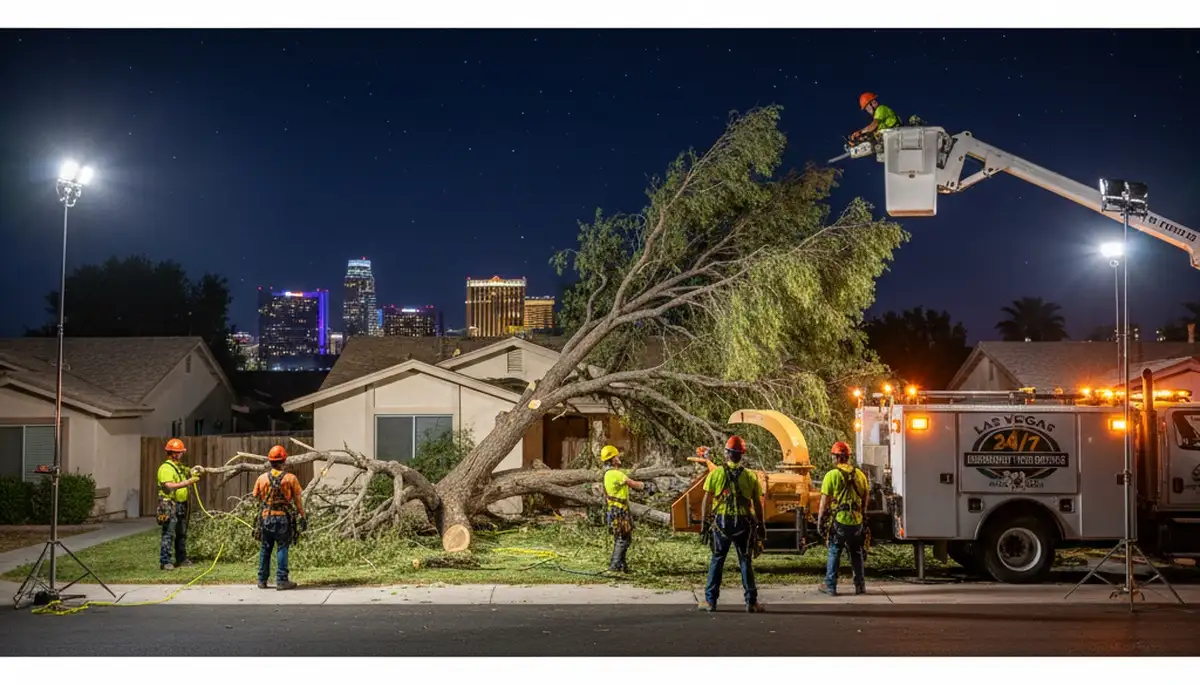 24/7 emergency tree removal service crew responding to storm damage in Las Vegas, NV