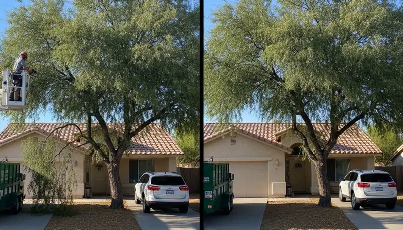 Arborist performing tree canopy lift for better clearance and safety on Las Vegas NV residential property