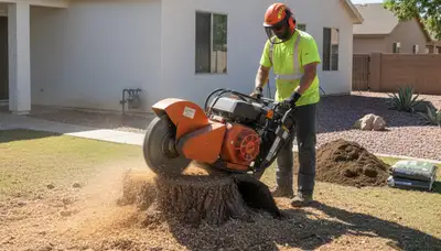Professional stump grinding removing tree stumps in Jean, Las Vegas NV for lawn restoration and pest prevention