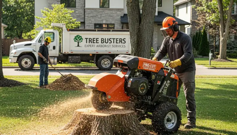 Arborist performing professional stump removal in Las Vegas, NV desert yard