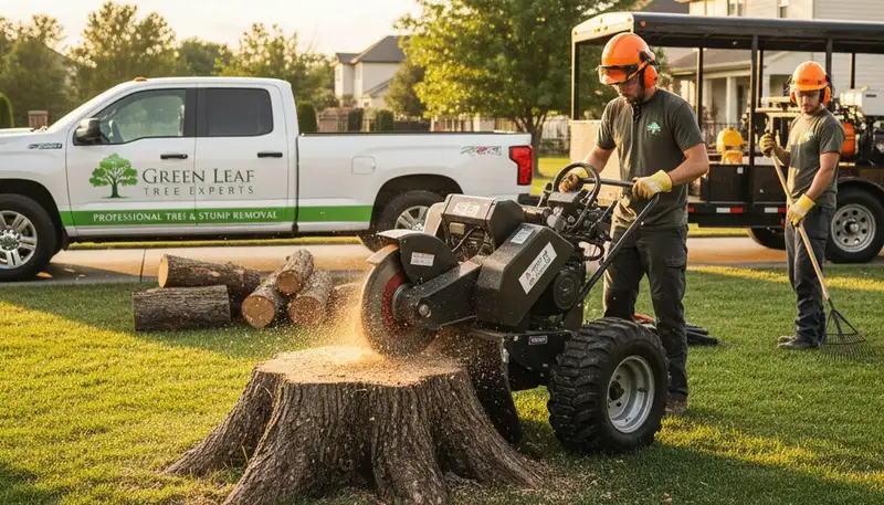 Professional stump removal service clearing desert yard in Las Vegas, NV