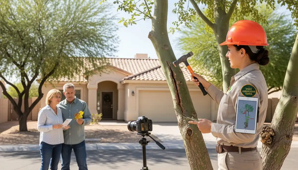 Certified arborist performing tree health assessment in North Las Vegas NV for local tree removal service