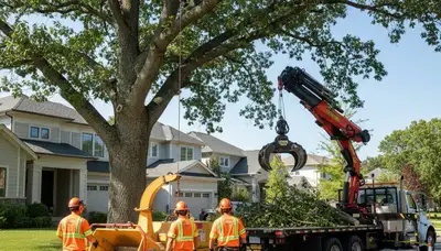 Arborists providing professional tree removal service in Las Vegas, NV desert neighborhood