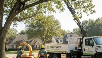 Arborist performing professional tree removal service in Las Vegas, NV desert neighborhood