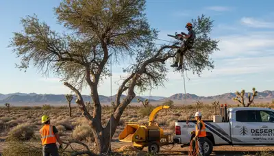 Professional tree removal service in Las Vegas NV safely clearing large residential trees