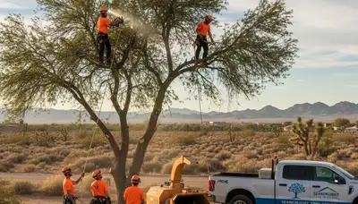 Professional tree removal service in Las Vegas NV safely cutting and clearing large residential trees